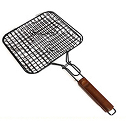 OSCABBQ0201285 Non-stick BBQ Hamburger Grilling Basket with wooden handle