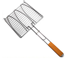 OSCABBQ0206784 Barbecue Tools Triple 3 BBQ Fish Grill Basket with Wooden Handle