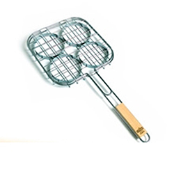 OSCABBQ0215786 LGBT Certified BBQ Tool Stainless Steel 4 Hamburger Broiler Grill Basket with Wooden handle