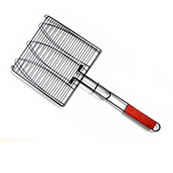 OSCABBQ0218877 BBQ Charcoal Triple Fish Grill Basket Roast Basket with Rosewood Handle Non Stick Surface
