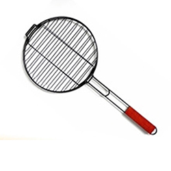 OSCABBQ0219613 Round Shape Non Stick Charcoal Bbq Grill Basket with Rosewood Handle