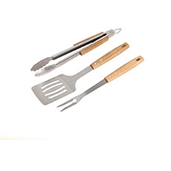 OSCABBQ1123791 wooden handle bbq tool set spatula forks tongs 3 in 1 set