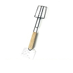 OSCABBQ6102914 Wooden handle Chrome plated sausage BBQ Grill basket