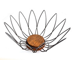 OSCAFR0203882 New Design Decorative Wire Lotus Shape Fruit Basket with Wooden Base