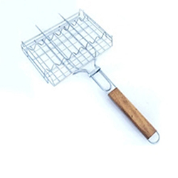OSCAGB0105380 Barbecue Grilling Basket Grill BBQ Net Wooden Handle Steak Meat Fish Vegetable