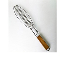 OSCAGB0109946 Stainless steel wooden handle BBQ fish grill basket