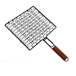 OSCAGR071349 Wooden Handle Vegetable Wire Grill Basket 