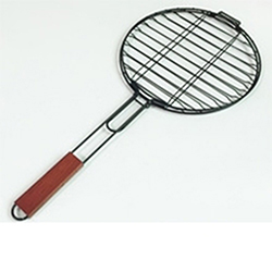 OSCAKT060402 Nonstick Round bbq Vegetable Grill basket With Red Wooden Handle