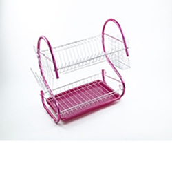 OSCAKT085245 S Shape Metal Wire Kitchen Dish Rack with Plastic Drip Tray
