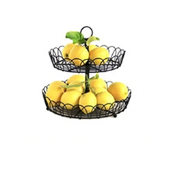 OSCAOEM632 2-tier Black Metal Wire Standing Fruit Storage Basket