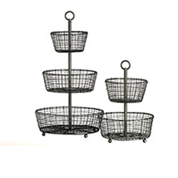 OSCAOEM987 Rustic 2-Tier Fruit Basket New Kitchen Fruit Basket Rack 3 Tier Holder Storage Organizer Stand Wire Black