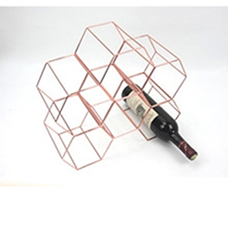 OSCAOT8111360 New Style 6 -bottle Hexagon Brass-plated Metal Wine Rack Wine Holder