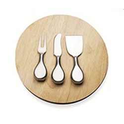 OSXZ3030233 Stainless steel cheese knife set with wood round holder